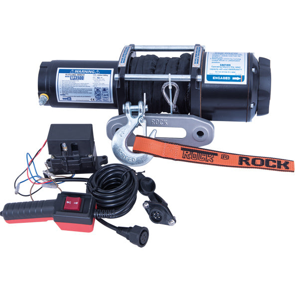 Rock, Elektrische Anhängerwinde RP3500 mit Seil 3,1 PS (2,3 kW) 1589 kg, 12 V, IP67