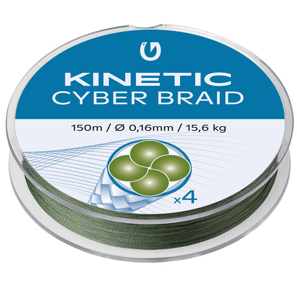 Kinetic, Cyber braid 4, 0.14mm / 14.8kg, Staubgrün, 150m