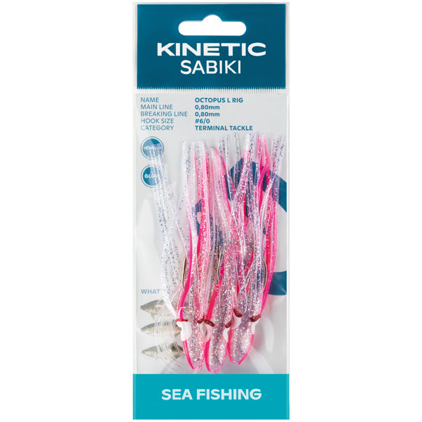 Kinetic, Sabiki Tintenfisch Kabeljau/Sauce, 3 Stück Pink/Glimmer, 6/0