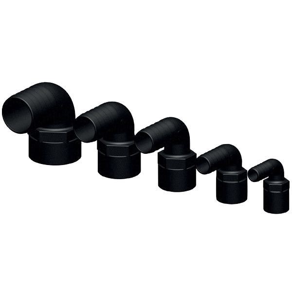 Trudesign, 90° Schlauchverbinder 19mm Schwarz 3/4" Innengewinde Innengewinde