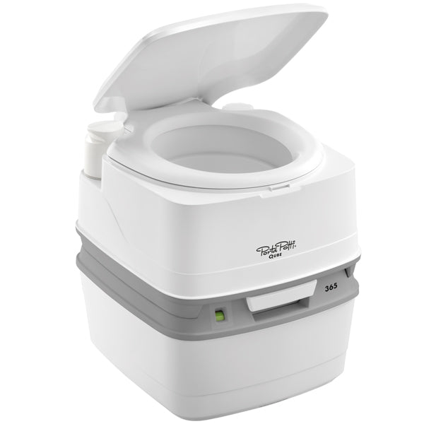 Porta Potti, Toilette Qube 365 Weiß, Chemietoilette mit Füllstandsanzeige und kindersicherem Deckel, 15-Liter-Spülkasten, 21-Liter-Sammeltank, 1070542