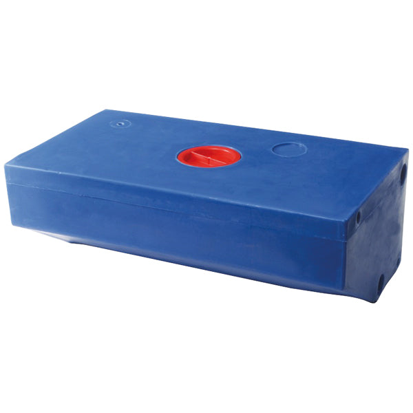 Sickergrube, Polyethylen, 50 Liter, geneigt, blau, mit Inspektionsdeckel, ISO 8099, 1 x 3/8", 2 x 1½", 2 x ¾", 550 mm x 290 mm x 430 mm