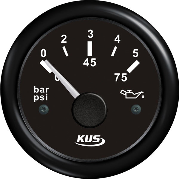 Kus, Öldruckmesser 0-5bar, schwarz, Ø 52mm, IP67, 12/24V