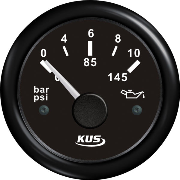 Kus, Öldruckmanometer 0-10 bar, schwarz, Ø 52 mm, IP67