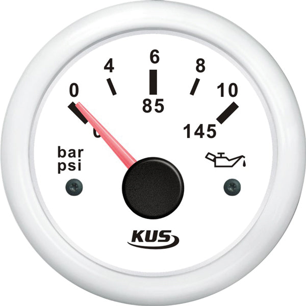 Kus, Öldruckmanometer 0-10bar, weiß, IP67, Ø 52 mm