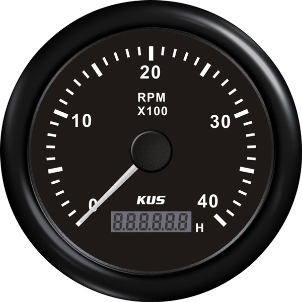 Kus, Tachometer Diesel, 0-4000, Schwarz, IP67, 12/24V, Ø: 85 mm