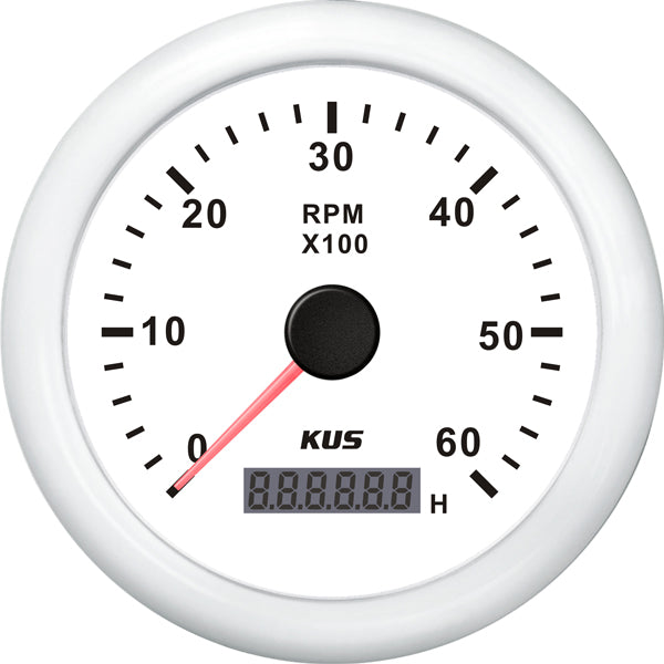 KUS, Tachometer Diesel, 0-6000, Weiß, IP67, 12/24 V, Ø 85 mm