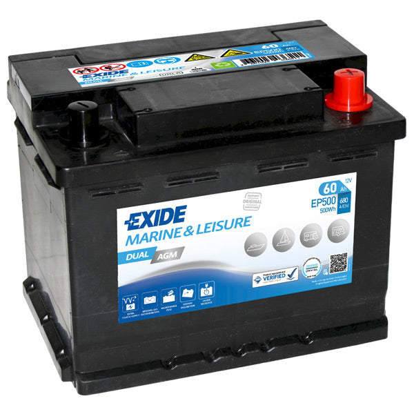 Exide, Doppel-AGM-Batterie, 60 Ampere, CCA 680A, EP500