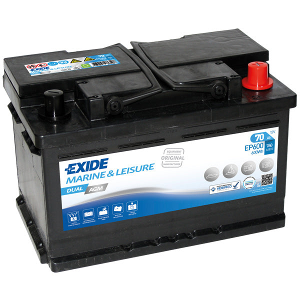 Exide, Doppel-AGM-Batterie, 70 Ampere, 760A CCA, EP600