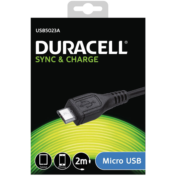 Duracell, USB zu Micro USB Kabel, schwarz, 2m