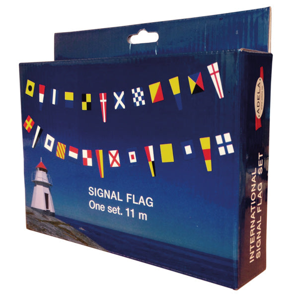 Adela, Signalflaggen-Set 36 Stück, 11 m Leine, Flagge 15x18 cm, Wimpel 10x30 cm