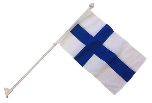 Adela, Fassadenfahnenset Finnland, Fahne 70 cm - 130 cm Mast, weißes Leichtmetall