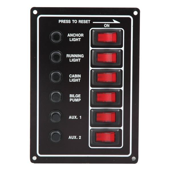 Schalttafel 6 Kontakte mit Thermosicherungen 12V, 115 mm x 165 mm