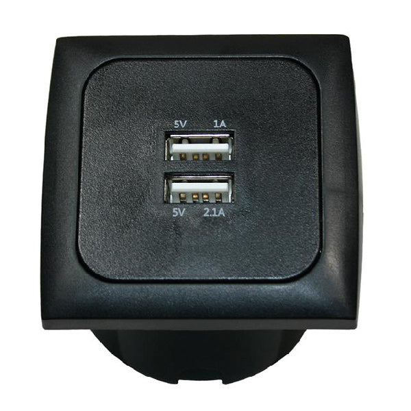 Doppelter USB-A Einbaustecker 12/24V, schwarz, 1A und 2.1A, Ø50 mm