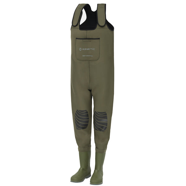 Kinetic, Neogaiter Neopren Wathose, Army grün, Größe 40-41, Filzsohle, Verstärkte Knie, Große Brusttasche