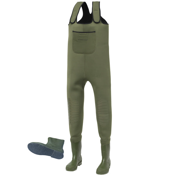 Kinetic, Neogaiter Neopren-Wathose army green, Größe 44-45, mit Filzsohle und Brusttasche