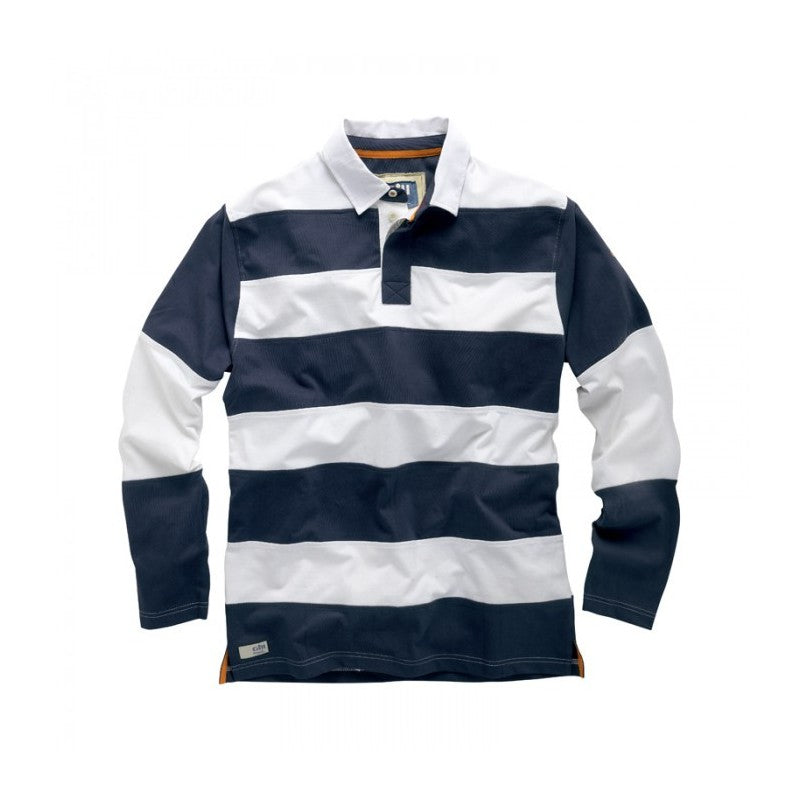 e004 Langarm-Polo weiß/navy Größe M