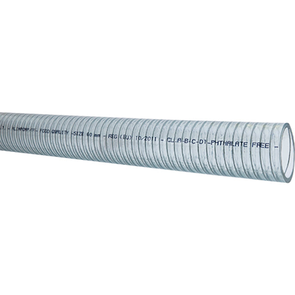 Klarer PVC-Schlauch mit Stahlspirale, Lebensmittelqualität, 28mm, Rolle 3m