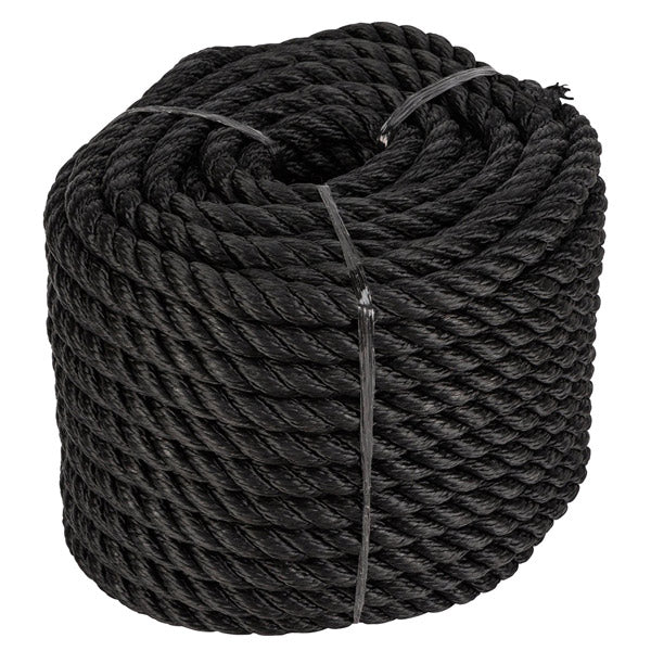 3-litziges PP-Seil, schwarz Ø14 mm / 30 Meter, 1600 kg